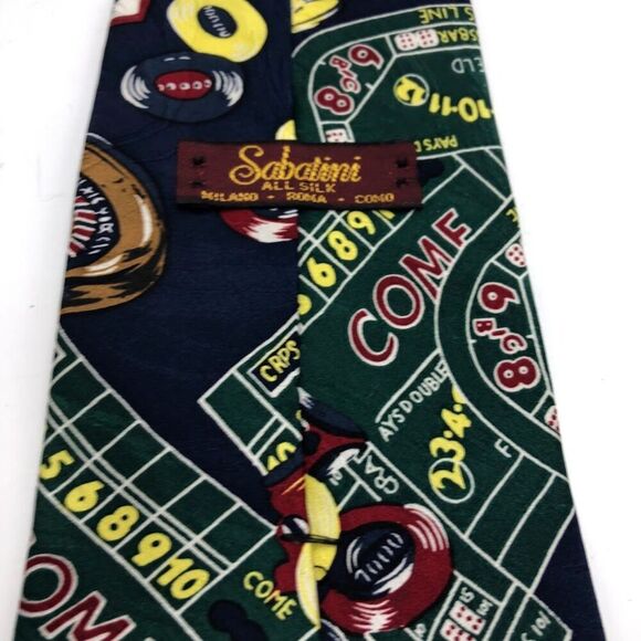 Vintage 1990s Sabatini Men's All Handmade Silk Neck Tie Casino Poker Gambling - Picture 4 of 7